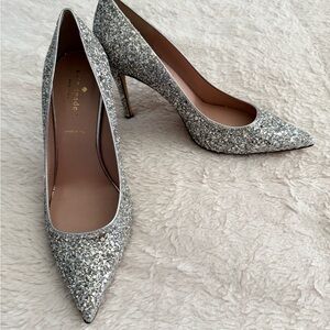 Kate Spade Silver Glitter Pumps Heels Size 9 Party Wedding Holiday